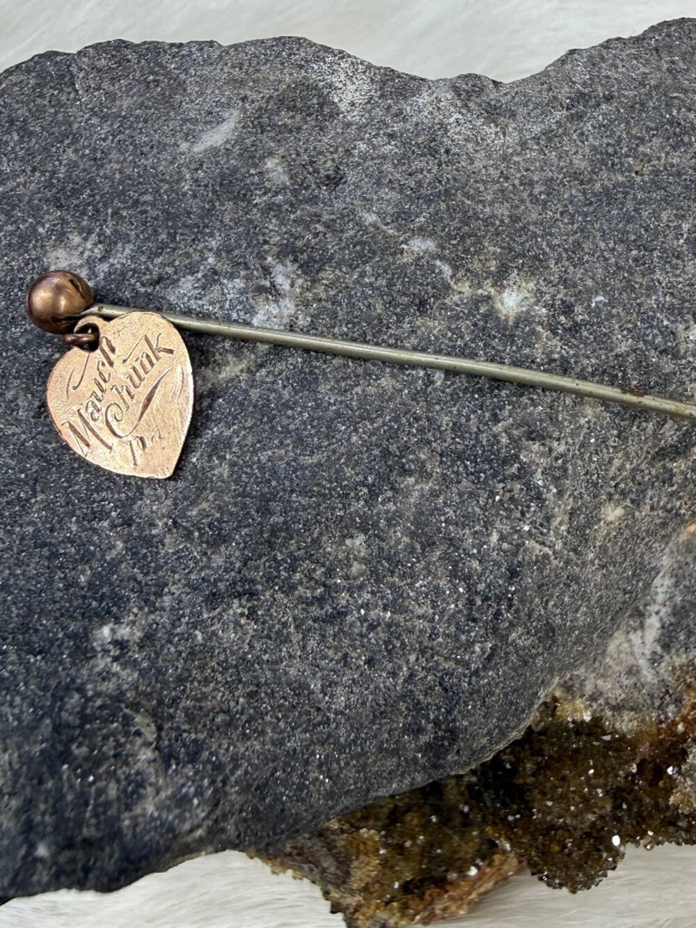 Mauch Chunk (Jim Thorpe) Heart Gold Tone Souvenir Antique Stick Pin 2.25"
